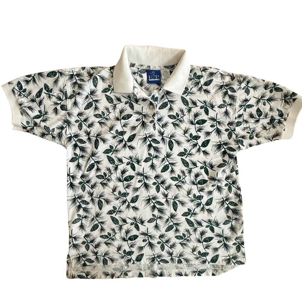 Vintage 90s EP Pro Golf Shirt‎ Gorpcore Womens M White Green Pinecone Print Polo